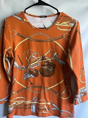 J. McLaughlin Orange and White Patterned Top